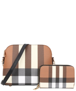 2in1 Checkered Crossbody Bag with Wallet Set LM-8232A BLACK